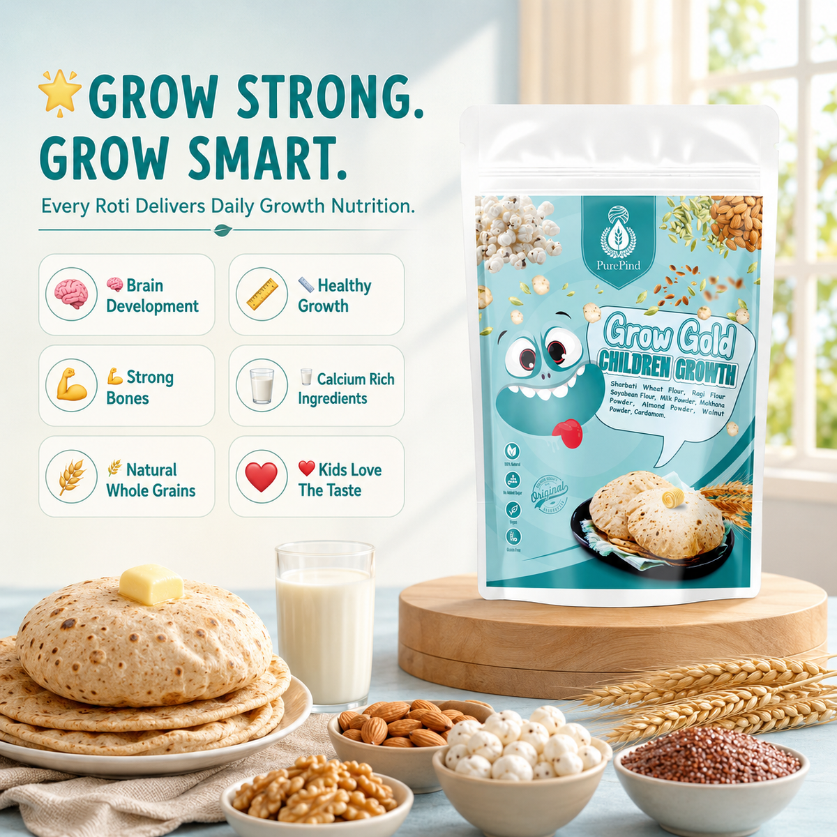 GrowGold Atta with everyday growth nutrition benefits