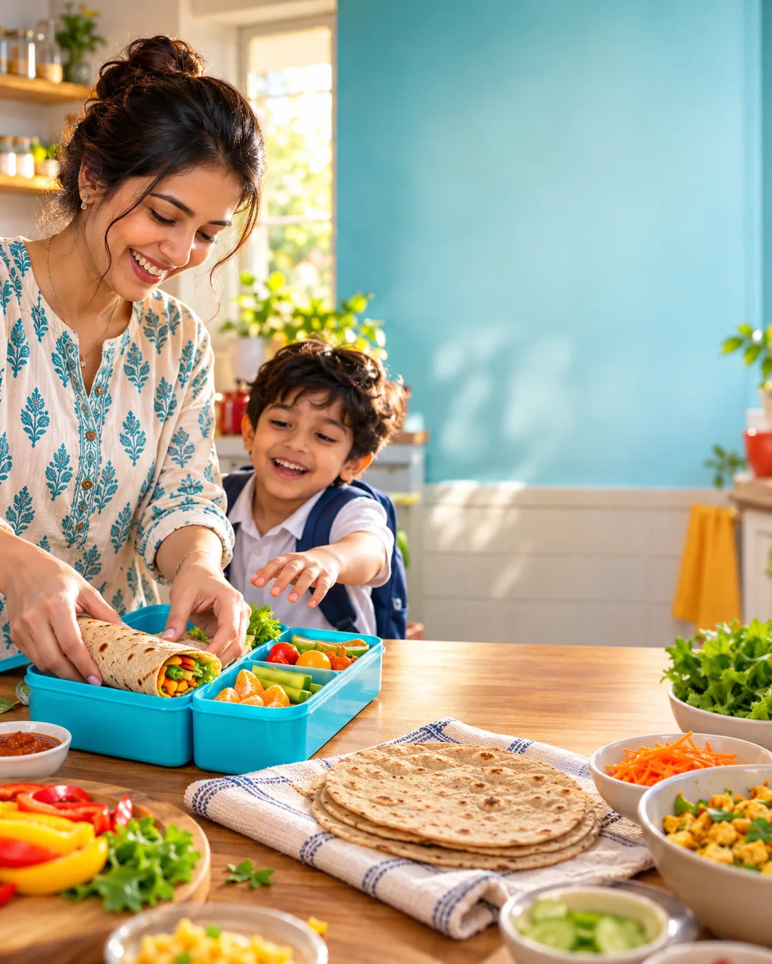 Family roti meal illustration