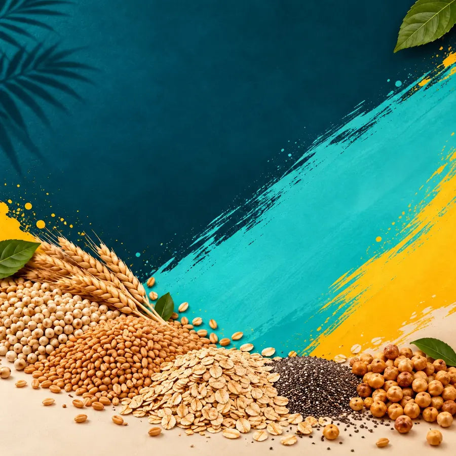 Colorful LiteLift High-Fibre Multigrain Atta ingredient background