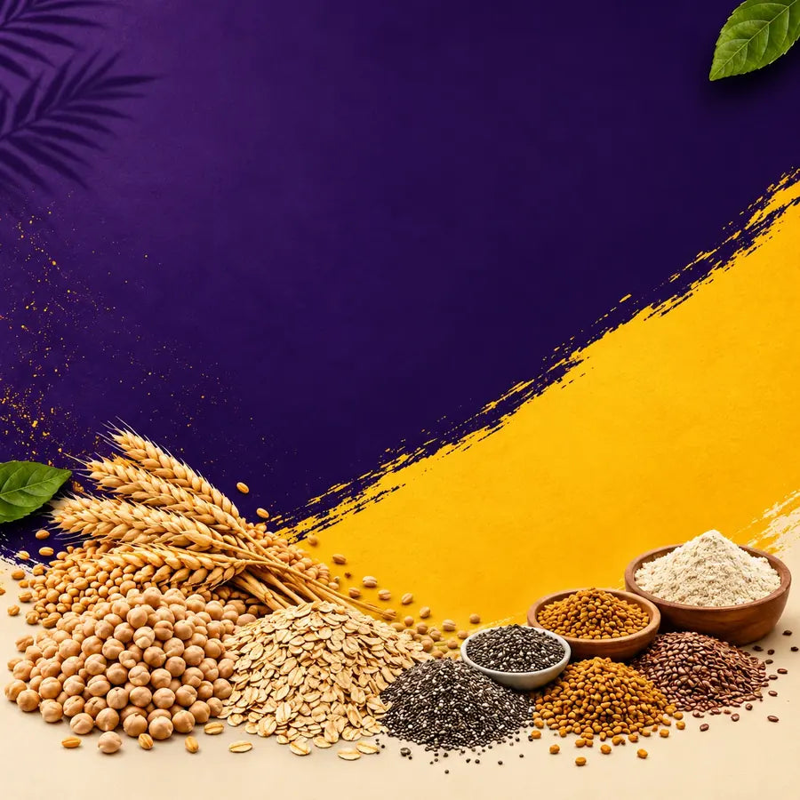 Colorful SugarSteady High-Fibre Multigrain Atta ingredient background